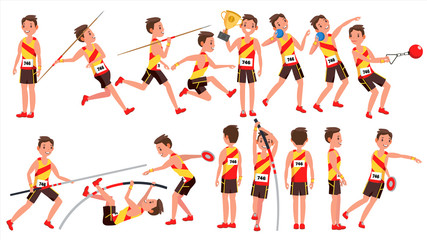 Athletics Male Player Vector. In Action. Sport Concept. Jogging Race. Sportswear. Individual Sport. Cartoon Character Illustration
