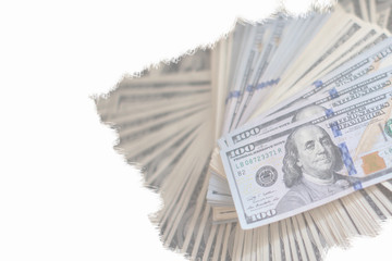 A lot of dollars.Dollars on a white background. Background image of dollars with a blank white space. Dollars
