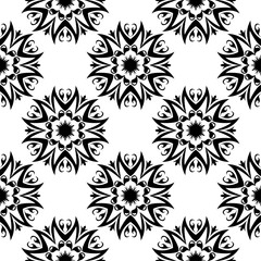 Black floral seamless pattern on white background