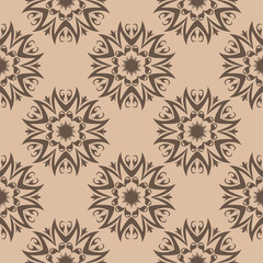 Brown floral seamless pattern on beige background