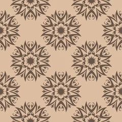 Kussenhoes Brown floral seamless pattern on beige background © Liudmyla
