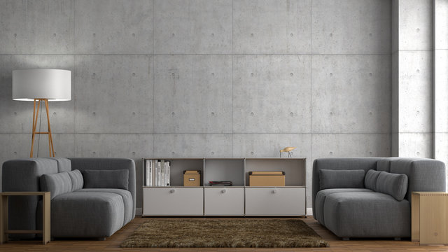 Helles Wohnzimmer Betonwand Sofas