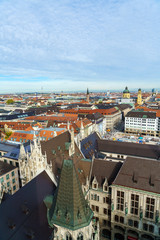 Naklejka na ściany i meble Aerial view of Marienplatz and Munich city, Bavaria, Germany