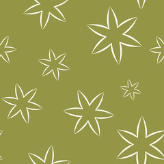 White floral seamless pattern on olive green background