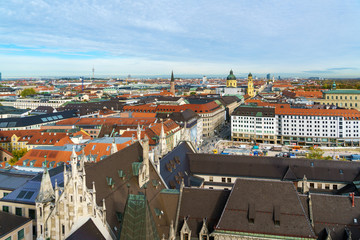 Fototapeta na wymiar Aerial view of Marienplatz and Munich city, Bavaria, Germany