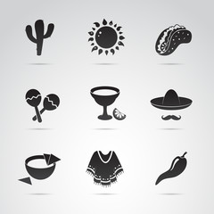 Mexican icon set. Symbols of Mexico. Vector art.