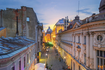 Bucharest Old Town at Dusk - Romania - obrazy, fototapety, plakaty
