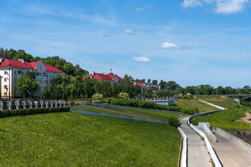 Panoramic summer view of the embankment of the Dnieper River in Smolensk, Russia