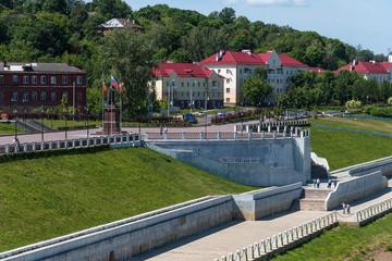 Panoramic summer view of the embankment of the Dnieper River in Smolensk, Russia