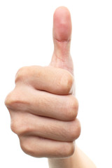 Hand thumb up isolated on white background