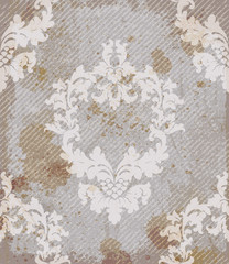 Vintage baroque pattern background Vector. Rich imperial decors with stained grunge texture. Royal victorian texture trendy colors