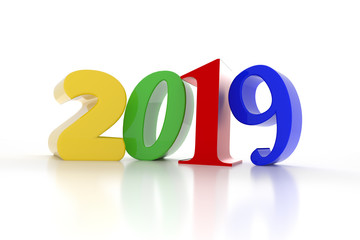 Bunte 2019 auf weißem Hintergrund, 3d render
