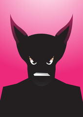 Vector portrait drawing of bat eared Superhero silhouette on pink background, Role model, protector, villain, hero concept illustration.