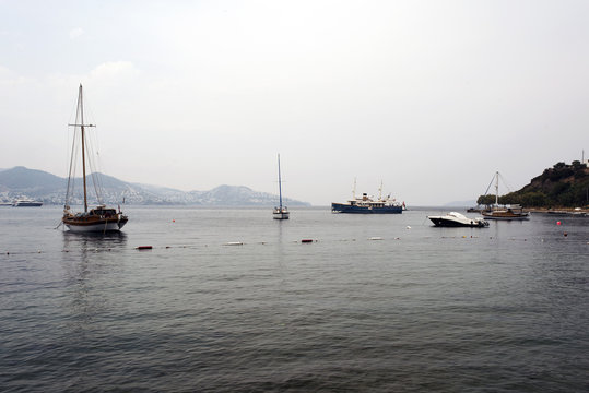 Boats, ships and yachts in the shore of Bodrum, Turkey