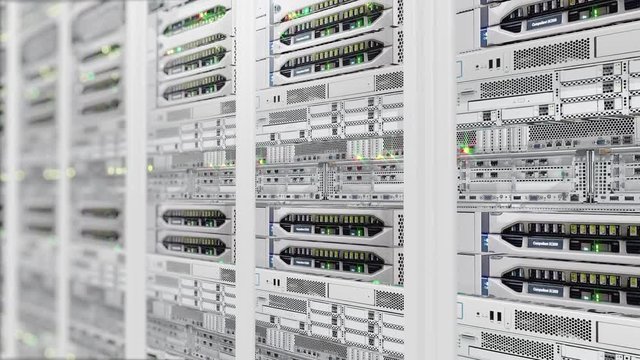 Light, modern working data servers with flashing LEDs in the data center