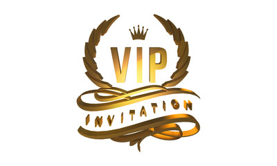Golden VIP invitation, laurel wreath and flourishes, 3D render