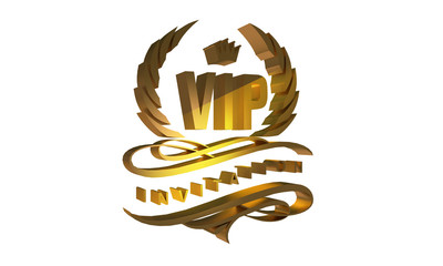 Golden VIP invitation, laurel wreath and flourishes, 3D render