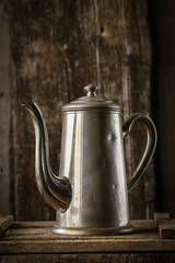 Vintage Coffee Pot on rustic  wooden background