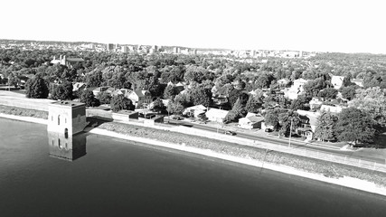 Resevoir overlooking the city (black and white)