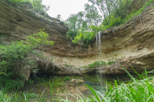 Famous Moldovan waterfalls in the Saharna, Rezina region, Republic of Moldova seen on a bright sunny summer day