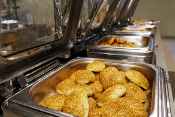 Rolls on the buffet. the range of pastries.