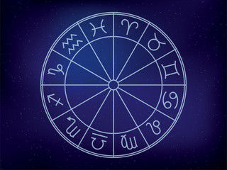 Zodiac signs background. Astrological round calendar. Zodiacal vector horoscope circle. Cosmos. Aquarius, libra, leo, taurus, cancer, pisces, virgo, capricorn, sagittarius, aries, gemini, scorpio