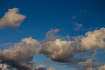 Obraz premium Algodonosas white clouds. Cumulus nimbus in the blue sky.