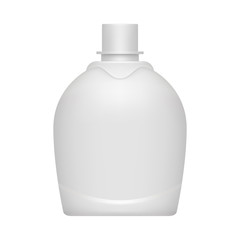 Realistic 3d bottle template for shampoo or cosmetics. Mock up design pack isolated on white background. Medicine white plastic container. Body care product packaging. Commercial branding layout