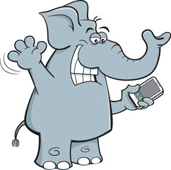 Cartoon illustration of an elephant holding a cell phone.