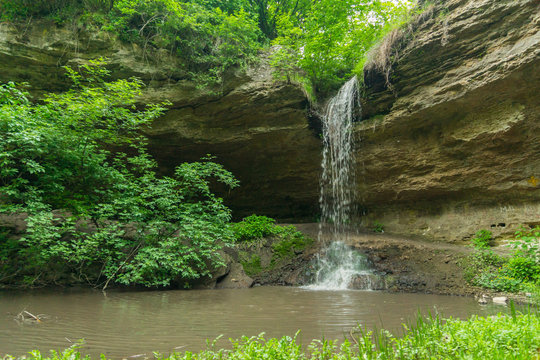 Famous Moldovan waterfalls in the Saharna, Rezina region, Republic of Moldova seen on a bright sunny summer day