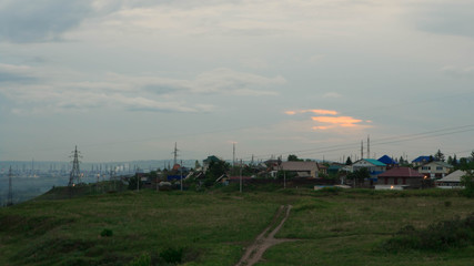  village on the sunset background