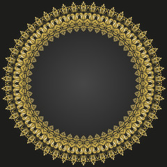 Oriental round golden pattern with arabesques and floral elements. Traditional classic ornament. Vintage pattern with arabesques