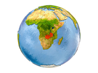 Zambia on globe isolated