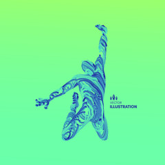 Leadership concept. Jumping man. Emblem for sport championship. 3d vector Illustration. Wire connection to virtual reality.