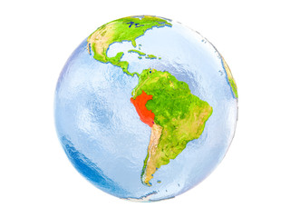 Peru on globe isolated