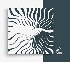 Pattern with optical illusion. Black and white background. Abstract vector illustration.