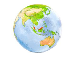 Malaysia on globe isolated