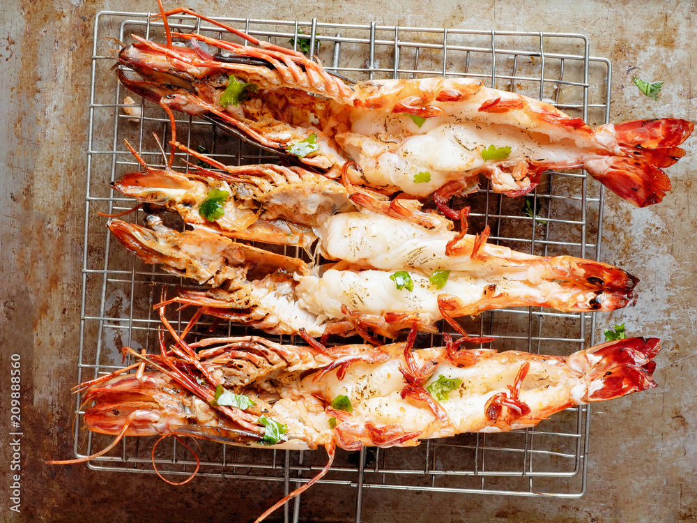 Poster rustic grilled jumbo prawn