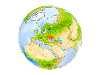 Ukraine on globe isolated