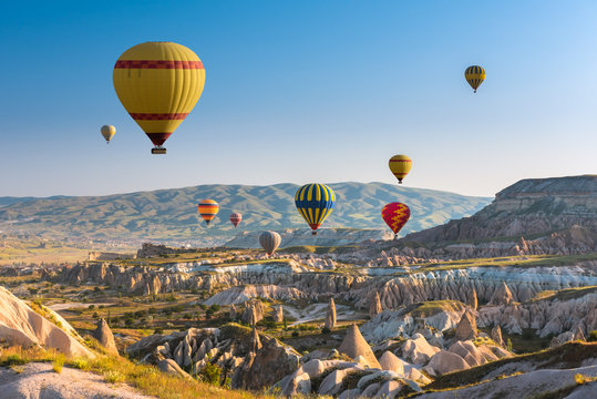 Hot Air Balloons Flying Over Cappadocia, Turkey