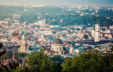 Obraz premium Panoramic view on Lviv from high Castle