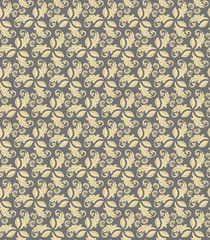 Floral golden ornament. Seamless abstract classic background with flowers. Pattern with repeating elements