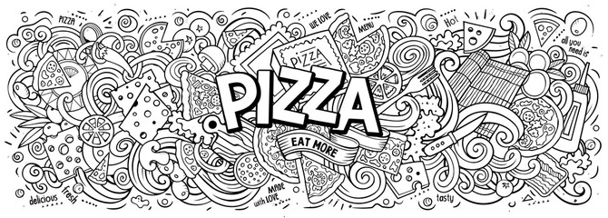 Cartoon cute doodles Pizza word