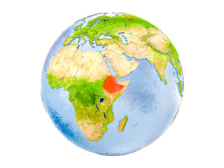 Ethiopia on globe isolated