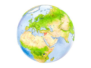 Syria on globe isolated