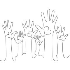 Obraz premium Continuous line Hands volunteering concept