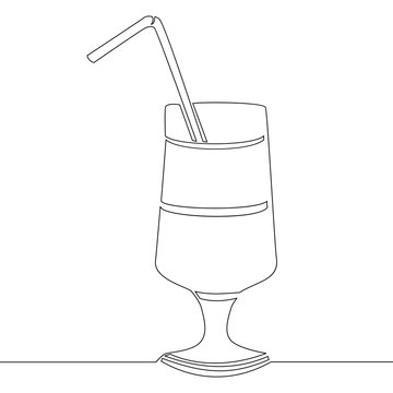 Continuous line drawing glass of cocktail vector