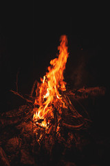 Night bonfire in tourist camp. Tourism concept