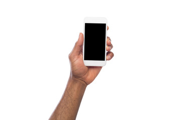 Hand holding mobile smartphone with blank screen