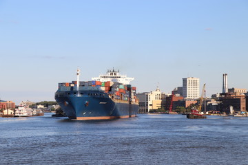 Savannah River Barge Container Ship